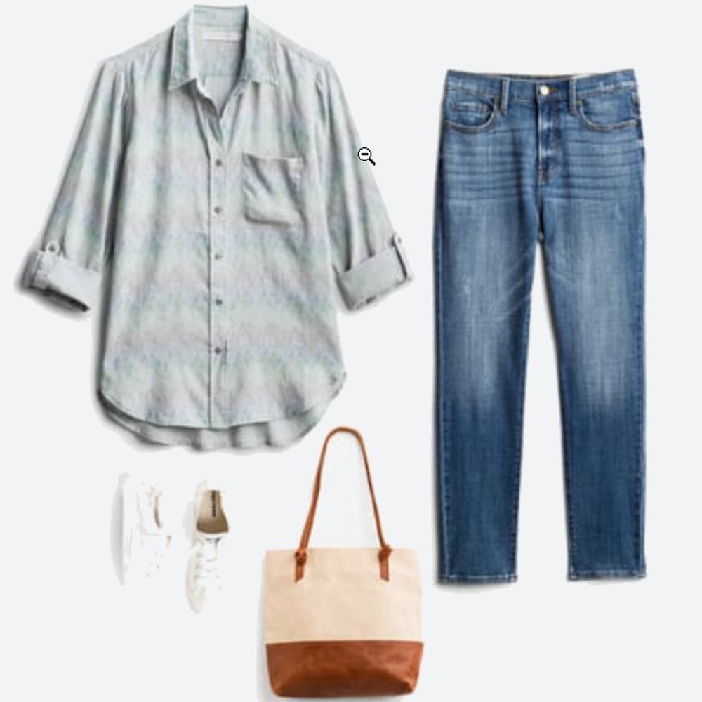 NEW BILLY T Madge Chambray Button Down Tunic Length Top with Rollable Sleeves - Picture 2 of 6